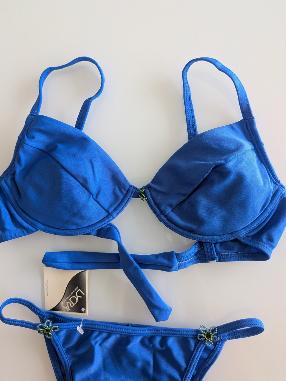 Blue Lycra Underwired Beaded Bikini Set 2 Piece Women's Swimwear Size S NWT - Picture 6 of 7